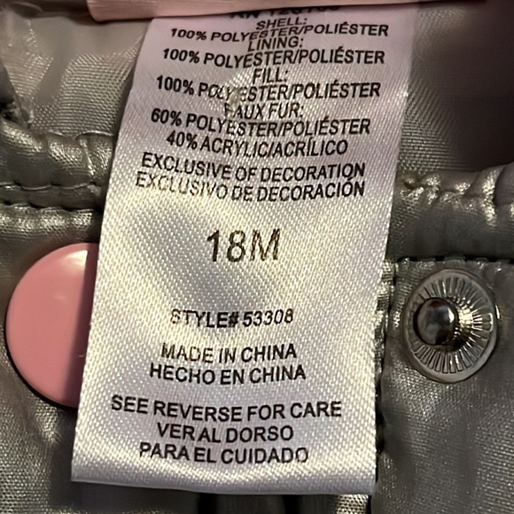 Little Lass silver metallic hooded puffer vest 18M - Picture 5 of 8